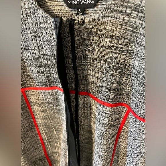MING WANG Grey and Red Textured Jacket with Faux Leather Trim Large - Picture 6 of 11